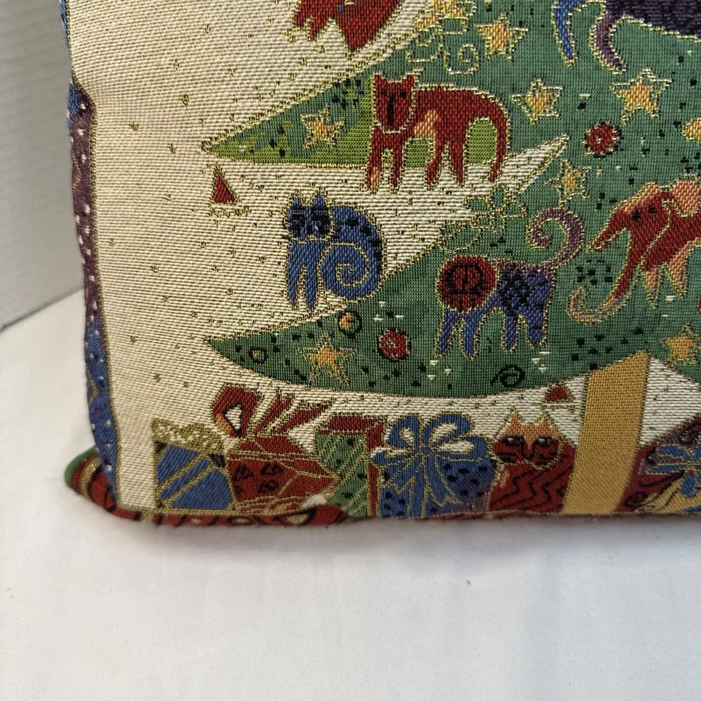 Laurel Burch Christmas Cat Tapestry Throw Pillow 18